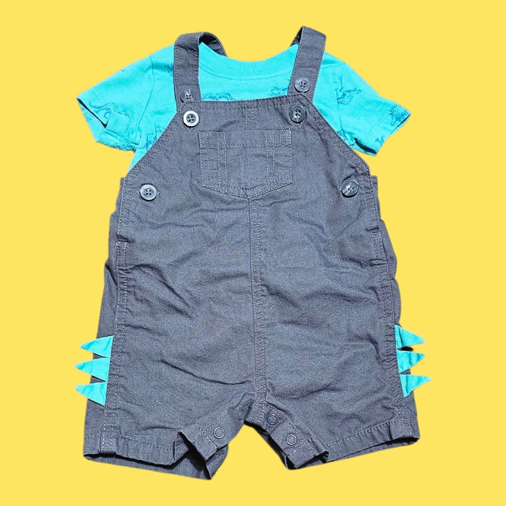 Carter's Gray Dino Short Overalls - 6m